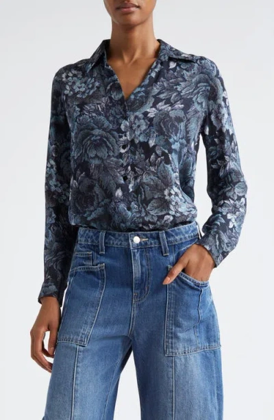 L Agence L'agence Nina Floral Print Silk Button-up Shirt
