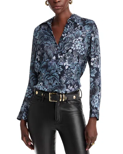 L Agence L'agence Nina Floral Print Silk Button-up Shirt In Black/midnight Floral Multi