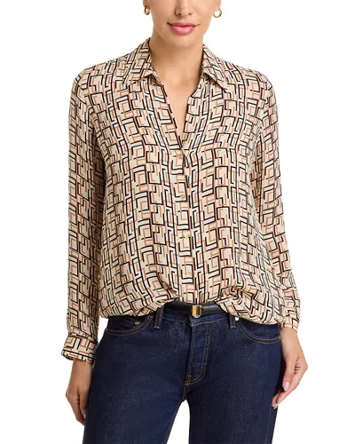 L Agence L'agence Nina Silk Printed Blouse In Brown