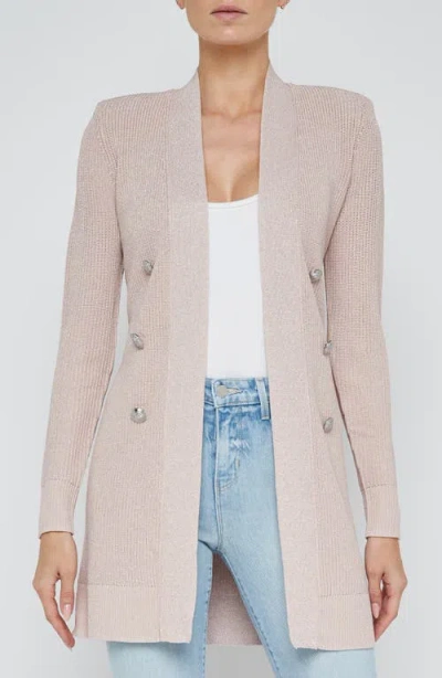 L Agence L'agence Noe Metallic Double Breasted Rib Cardigan In Neutral