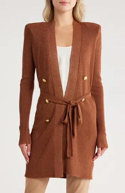 L Agence L'agence Noe Metallic Double Breasted Rib Cardigan In Brown