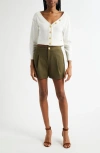 L Agence L'agence Nopal Off The Shoulder Crop Cardigan In Ivory/gold