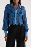 L Agence L'agence Odelia Lace Crop Button-up Shirt In Blue
