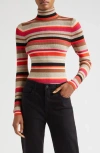 L Agence Olene Striped Turtleneck In Orange/pink Multi Stripe