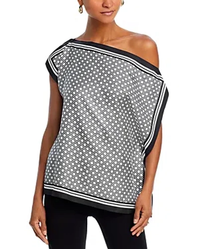 L Agence Oskar Scarf Top In Blk/wht Bamboo Rattan Geo Scf