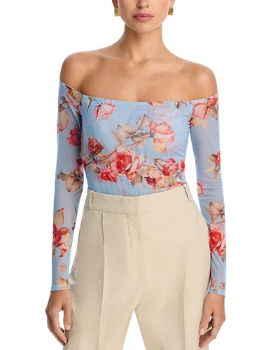 L Agence L'agence Peonie Bodysuit In Light Blue Tapestry Floral