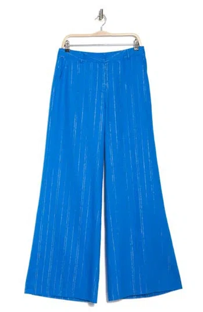 L Agence L'agence Pilar High Waist Wide Leg Pants In Bright Royal/gold Pinstripe