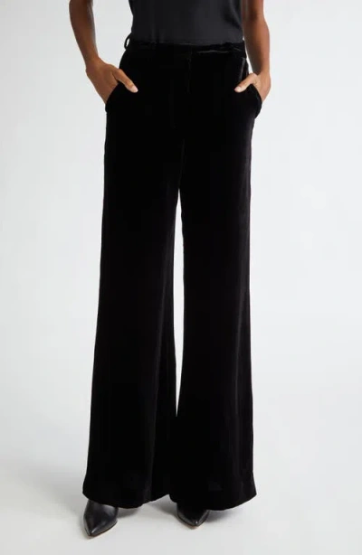 L Agence Maghra Mid-rise Wide-leg Velvet Trousers In Black