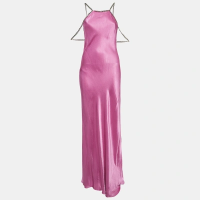 Pre-owned L Agence L'agence Pink Satin Chain Detail Majesty Long Dress S
