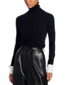 L Agence Flora Poplin Cuff Sweater Black/white In Black/white