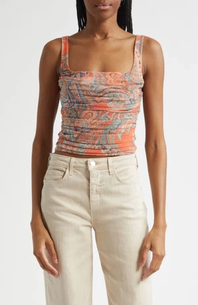 L'AGENCE L'AGENCE RASHA PAISLEY RUCHED MESH TANK