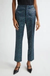 L Agence Rebel Multi Leopard Jacquard Trousers In Teal Multi Leopard Jacquard