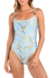 L Agence Remi Oversized Chain One-piece Swimsuit In Sky