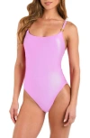 L Agence L'agence Remi Shimmer Basic One Piece Swimsuit In Light Violet