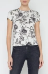 L Agence L'agence Ressi Baroque Floral Print T-shirt In Ivory/black Baroque Floral