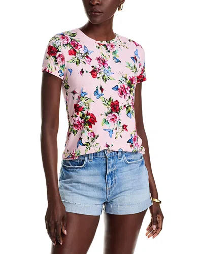 L Agence Rose-butterfly-print T-shirt In Pink