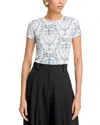 L Agence Ressi Fitted Tee In V White Blue Scroll Toile