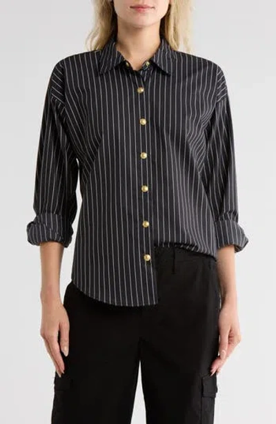 L'agence Ripley Stripe Button-up Shirt In Black