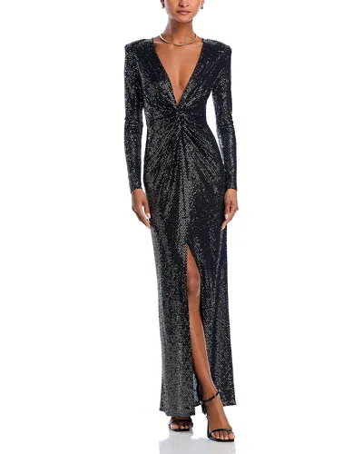 L Agence L'agence Rosetta Mirror Dot Gown In Black Silver