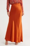 L'agence Ryker Bias Cut Silk Maxi Skirt In Orange