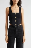L Agence Saga Square-neck Corset Top In Black/ Gold