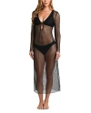 L Agence L'agence Sara Shine Long Sleeve Sheer Mesh Cover-up Dress In Black