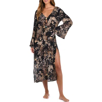 L AGENCE L'AGENCE SARA JUNGLE LONG SLEEVE SHEER CREPE COVER-UP DRESS