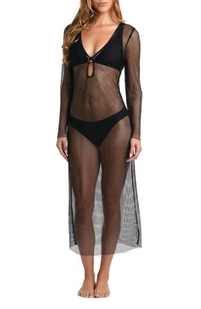 L AGENCE L'AGENCE SARA SHINE LONG SLEEVE SHEER MESH COVER-UP DRESS