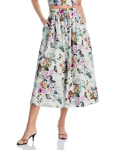 L Agence Seina Front Placket Midi Skirt In Vintage White Buttefly