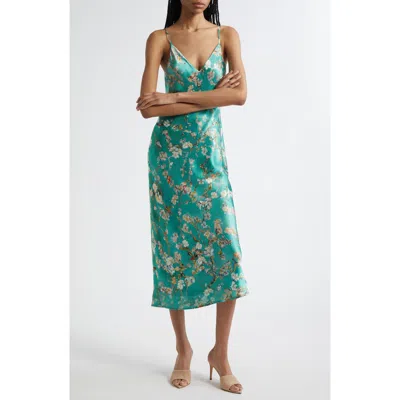 L'agence Seridie Floral Print Silk Midi Slipdress In Blue