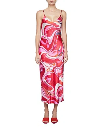 L Agence Seridie Midi Length Silk Slip Dress In Pink Multi