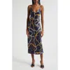 L Agence L'agence Seridie Silk Midi Slipdress In Midnight Multi Classic Chain