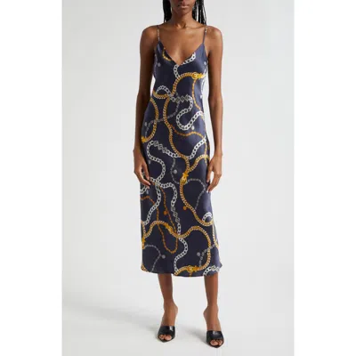 L Agence L'agence Seridie Silk Midi Slipdress In Midnight Multi Classic Chain