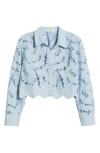 L'agence Seychelle Floral Eyelet-embroidered Cropped Shirt In Blue Fog