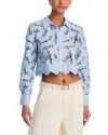 L'agence Seychelle Floral Eyelet-embroidered Cropped Shirt In Blue Fog