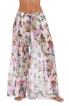 L Agence L'agence Sharon Butterfly Print Wide Leg Cover-up Pants In Ivory