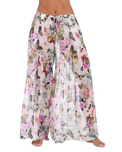 L Agence L'agence Sharon Butterfly Print Wide Leg Cover-up Pants In Ivory