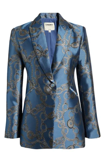 L Agence L'agence Sheila Structured Satin Blazer In Blue Horizon/silver Good Luck