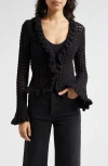 L Agence Solaris Crocheted Cardigan In Black
