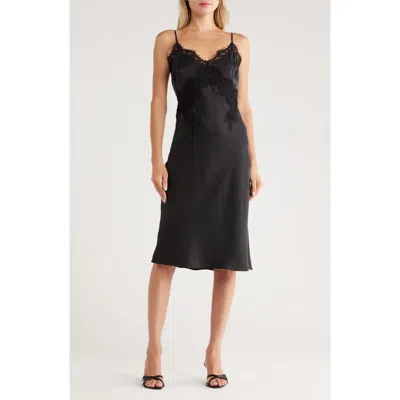 L Agence L'agence Song Lace Trim Midi Slipdress In Black