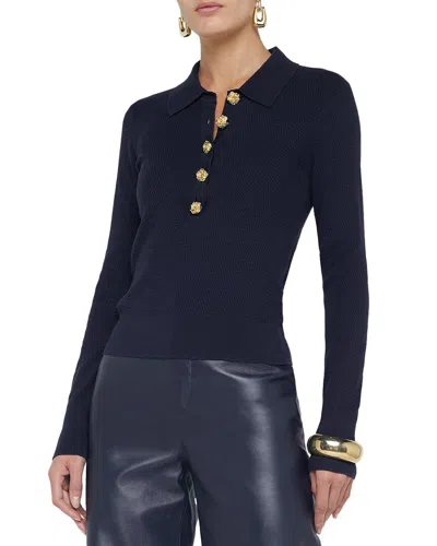 L Agence L'agence Sterling Jewel Button Collar Silk-blend Sweater In Blue