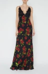 L'agence Susanna Floral Print Silk Slipdress In Black Multi Romantic Rose