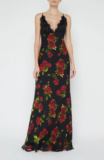 L'agence Susanna Floral Print Silk Slipdress In Black Multi Romantic Rose