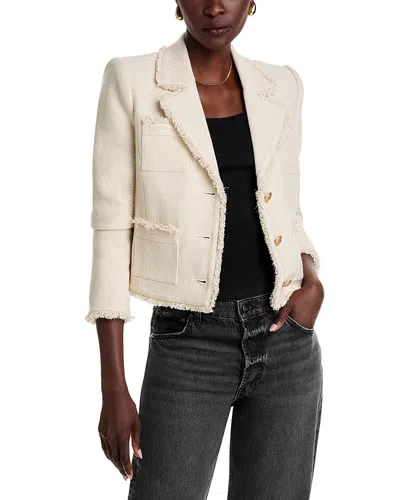 L Agence L'agence Sylvia Fringe Trim Tweed Jacket In Gold
