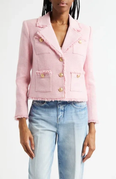 L'agence Sylvia Metallic Tweed Jacket In Pale Pink/gold
