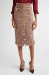 L Agence Tweed Tai Midi Pencil Skirt In Gold