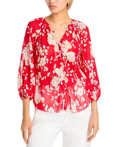 L Agence L'agence Teagan Dolman Sleeve Blouse In Red/ivory Ikebana