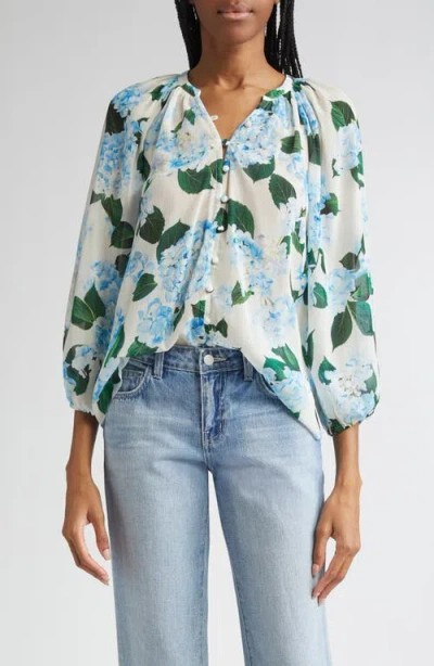 L'agence Teagan Blouse In Ivory Light Blue Hydrangea