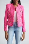 L Agence Tinlee Tweed Jacket In Shocking Pink/gold Stripe