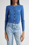 L Agence L'agence Toulouse Crewneck Crop Cardigan In Blue